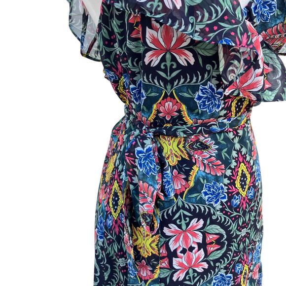 Rebecca Minkoff Midi Dress Med NWT Floral Chiffon True Wrap Ruffled Boho Coastal - Picture 4 of 16